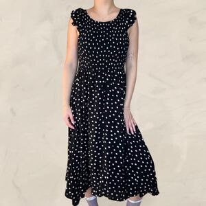 Free People Black Polka Dot maxi Smocked Dress Size Small